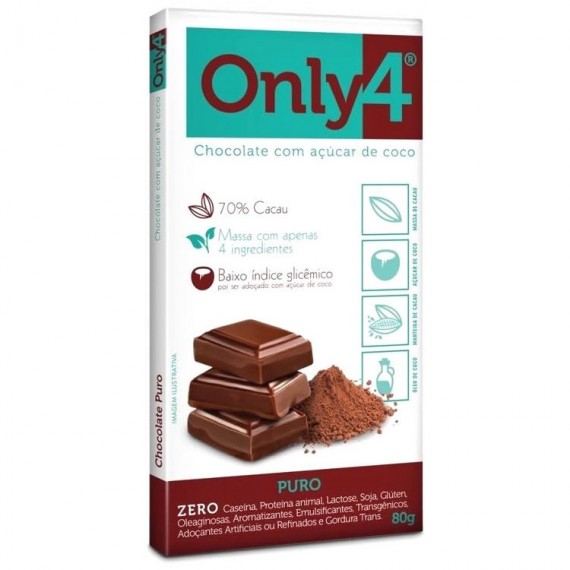 Chocolate 70% de Cacau Sabor PURO 80g - Only4