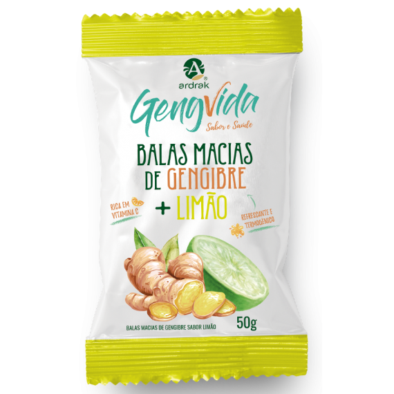 Bala Macia de Gengibre Sabor Limão 50g - Ardrak