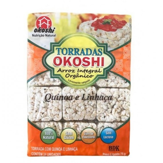 Torradas de Arroz Integral Orgânico com Quinoa e Linhaça 75g - Okoshi