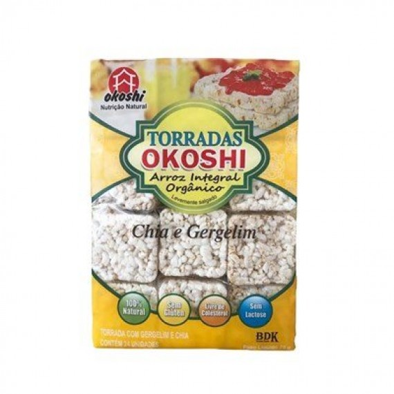 Torradas de Arroz Integral Orgânico Chia/Gergelim 75g - Okoshi